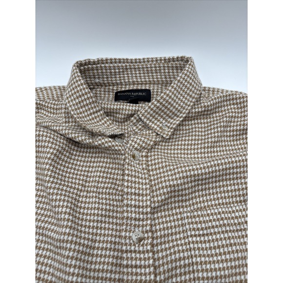 Banana Republic Untucked Fit Mens Long Sleeve Shirt Brown Houndstooth Size XL - Picture 4 of 12